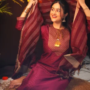 Tibra Attire Women Cotton Blend Kurti Pant Dupatta Set