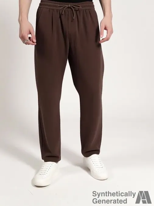INDICLUB Men Self Design Brown Track Pants - Image 2