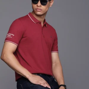 Louis Philippe Jeans Slim Fit Casual Men Solid Polo Neck Pure Cotton Maroon T-Shirt