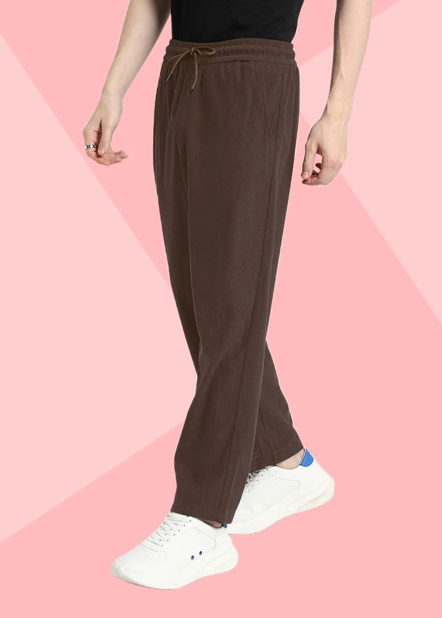 INDICLUB Men Self Design Brown Track Pants - Image 4