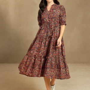 SV SUVEENA Women Fit and Flare Multicolor Midi/Calf Length Dress