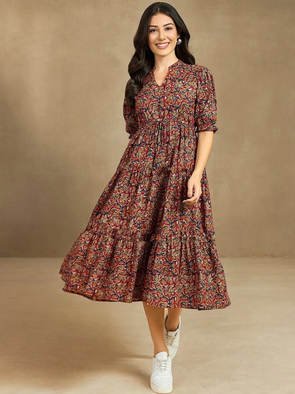 SV SUVEENA Women Fit and Flare Multicolor Midi/Calf Length Dress