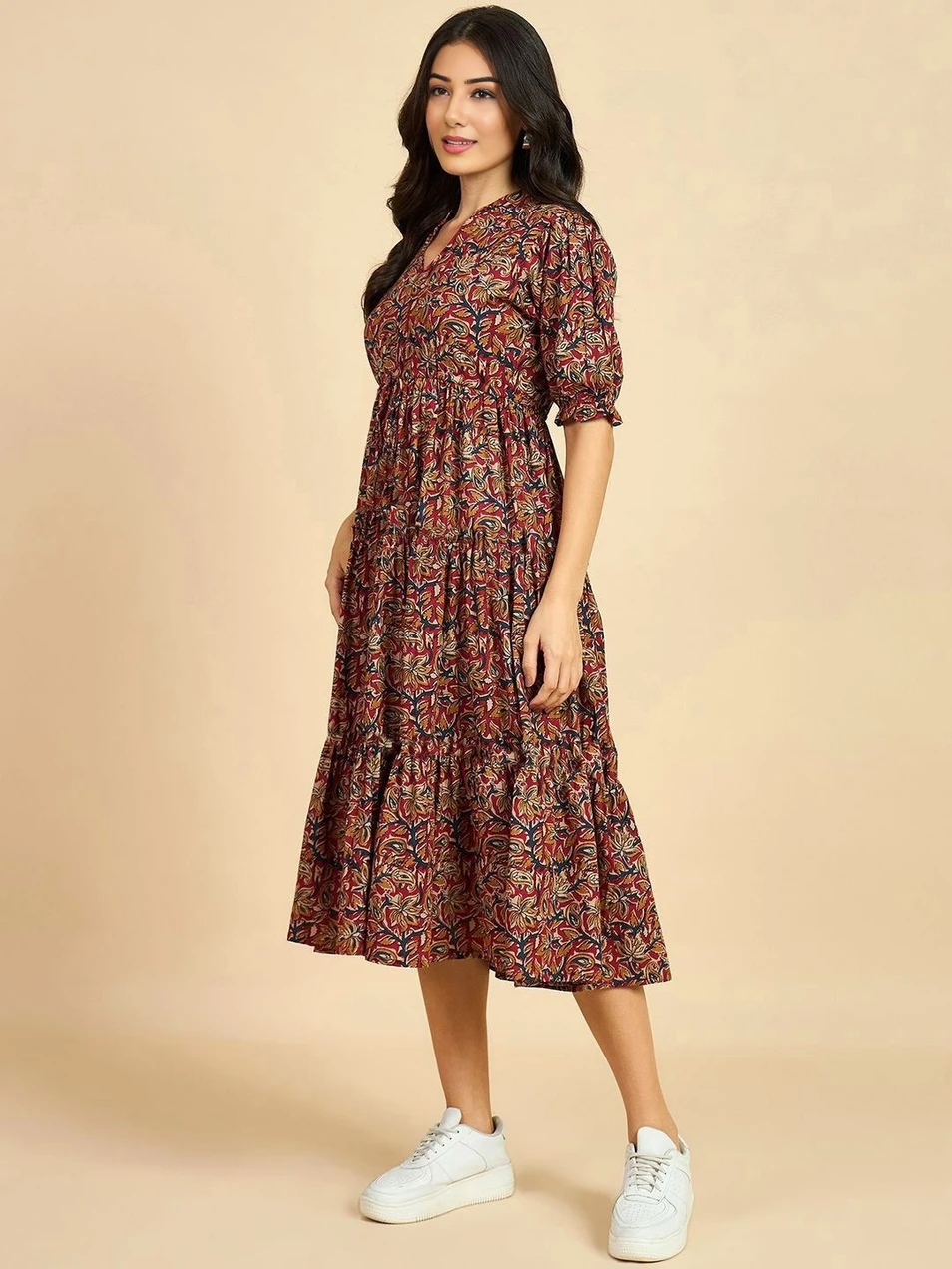 SV SUVEENA Women Fit and Flare Multicolor Midi/Calf Length Dress - Image 2