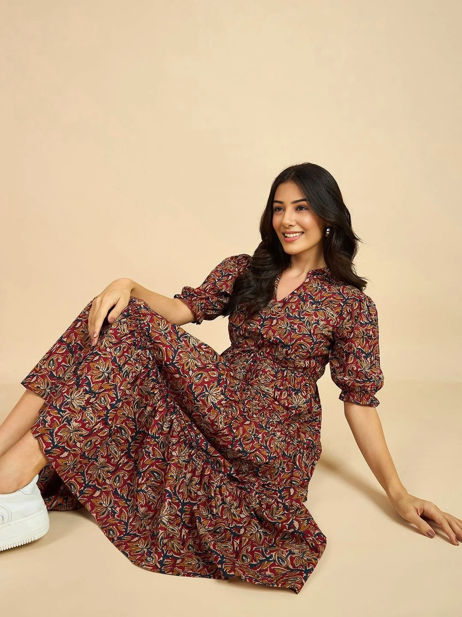 SV SUVEENA Women Fit and Flare Multicolor Midi/Calf Length Dress - Image 5
