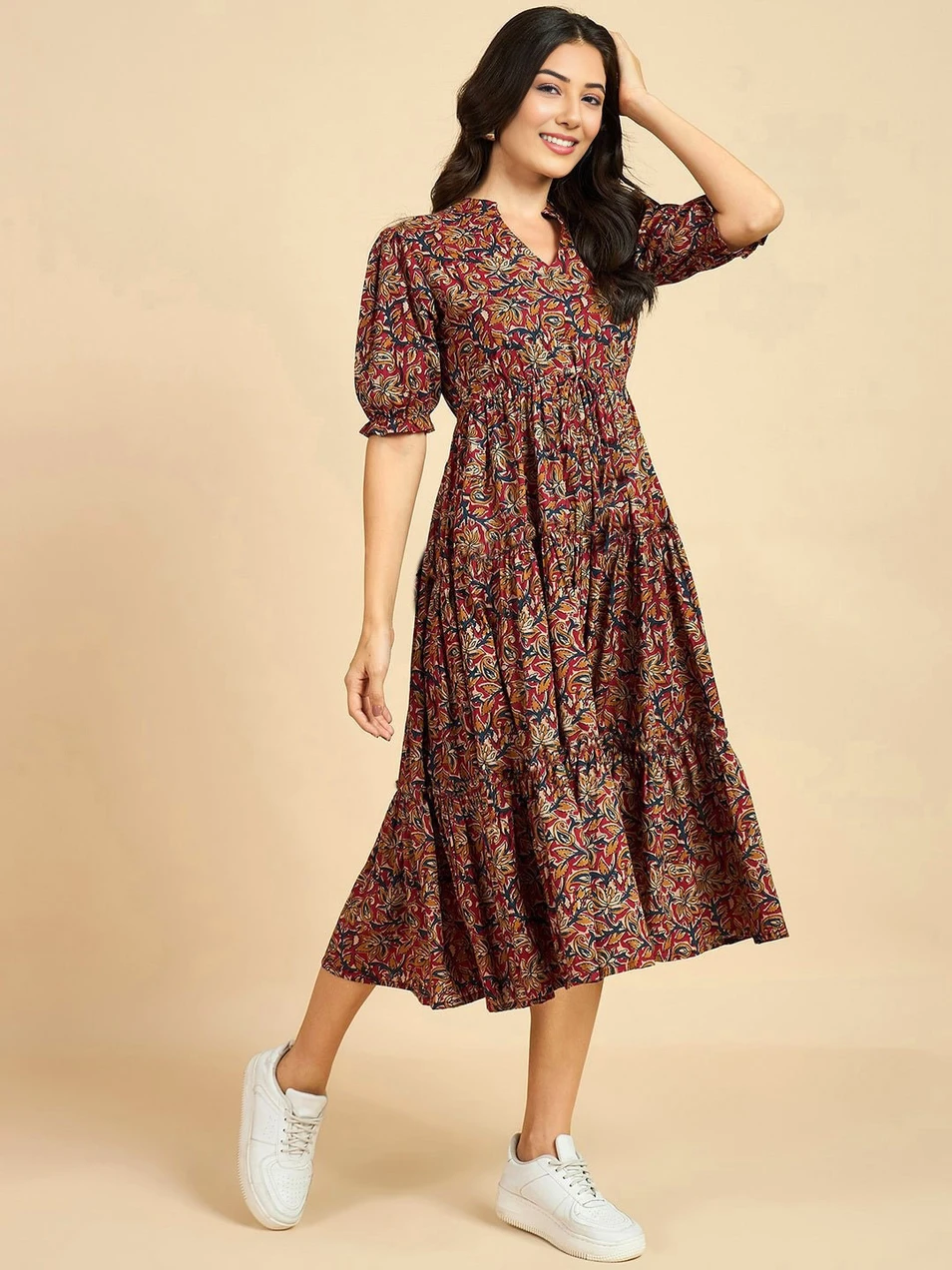 SV SUVEENA Women Fit and Flare Multicolor Midi/Calf Length Dress - Image 3